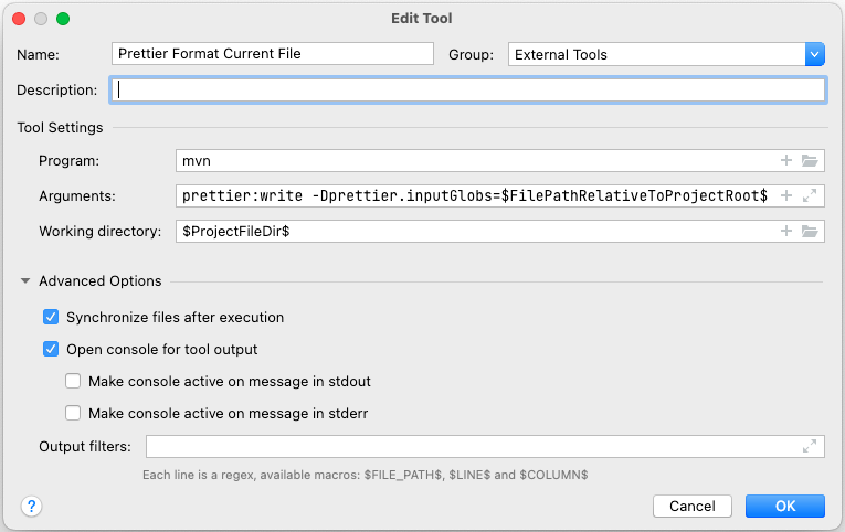 External Tool Dialog